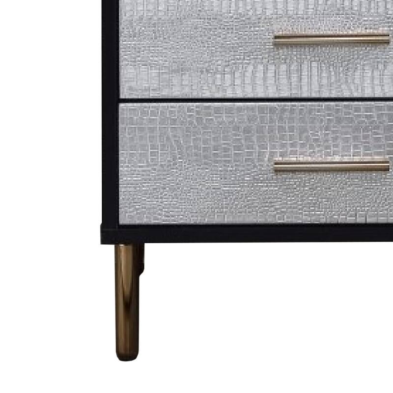 San 19 Inch Glamorous Style Nightstand, 3 Drawers, Black, Silver, Gold