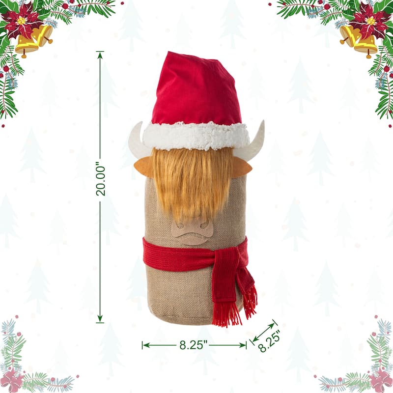 Glitzhome 20"H Christmas Linen Highland Cow Doorstop Porch Decor - Multi