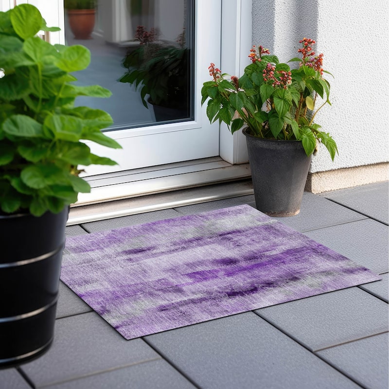 Machine Washable Indoor/ Outdoor Modern Imprints Chantille Rug - Purple - 1'8" x 2'6"