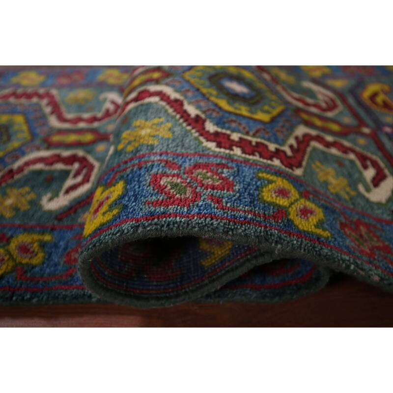 Geometric Kazak Oriental Runner Rug Hand-Knotted Wool Carpet - 2'6"x 9'9"