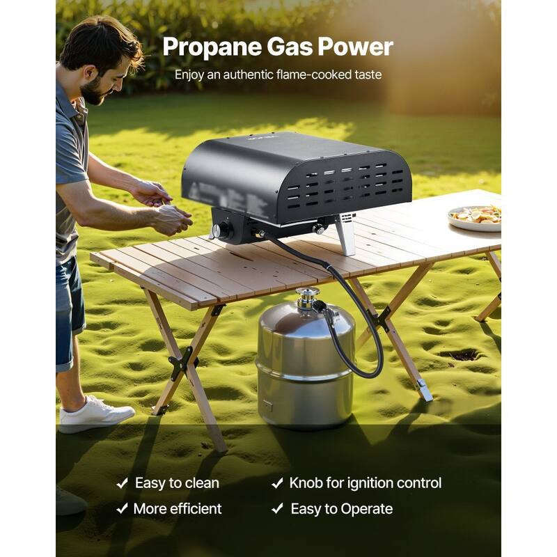 Portable Backyard Pizza Oven with Iron Shell and Quick Preheat Rotating Stone for Crispy Pizza - 18.5 x 16.9 x 10.6 in