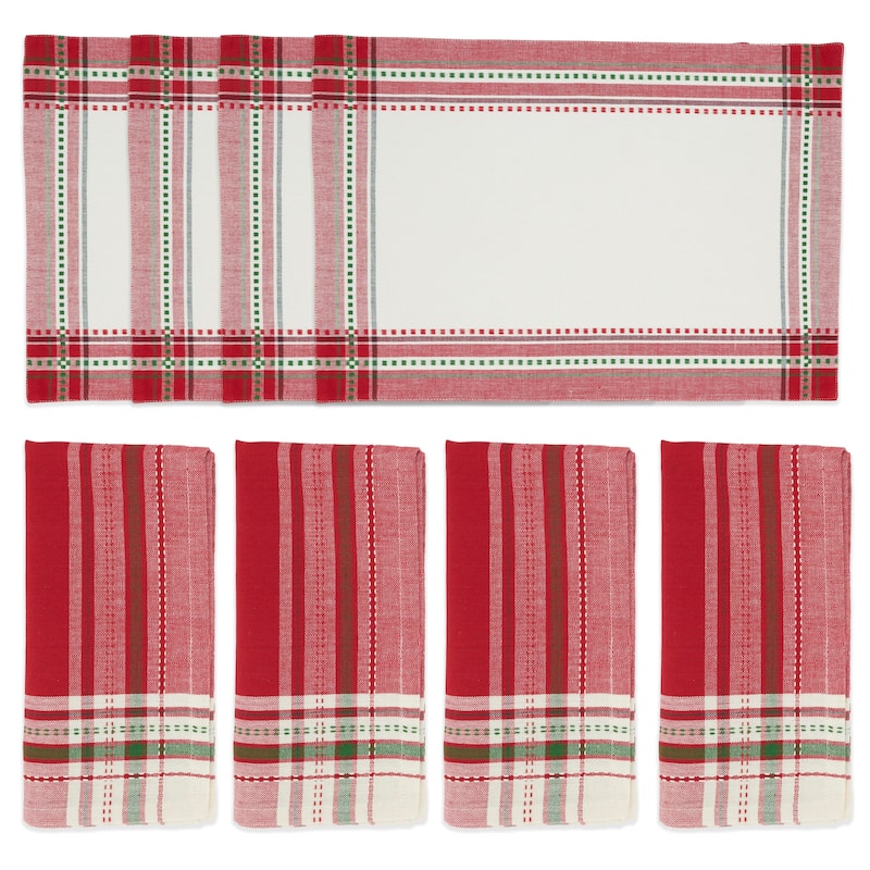 Joyful Holiday Stripe Placemat and Napkin 8 pcs Set (4 Placemats, 4 Napkins) - Set of 8