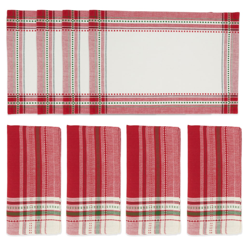 Joyful Holiday Stripe Placemat and Napkin 8 pcs Set (4 Placemats, 4 Napkins)