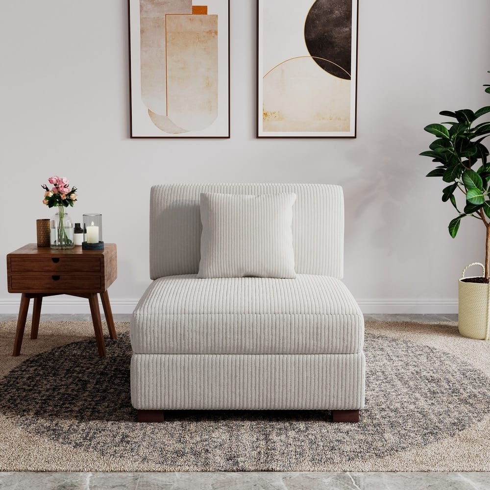 Modern L-Shaped Corduroy Modular Sectional Couch Sofa with Pillows