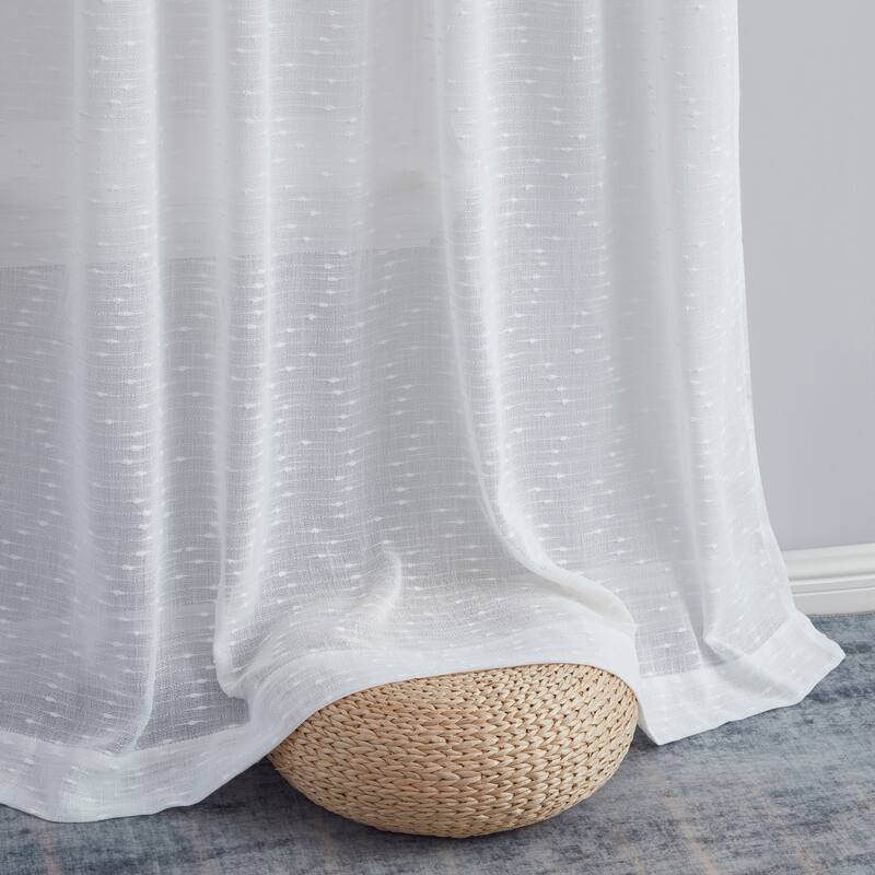 HLC.ME Emily Faux Linen Semi Sheer Transparent Rod Pocket Back Tab Lightweight Window Curtains Wide Panels, Pair