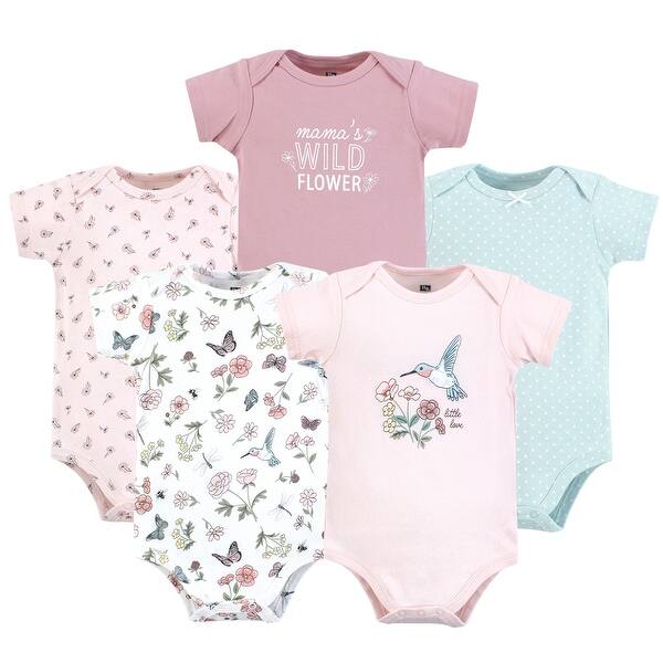 slide 1 of 1, Hudson Baby Infant Girl Cotton Bodysuits, Hummingbird Garden 0-3 Months - Hummingbird Garden