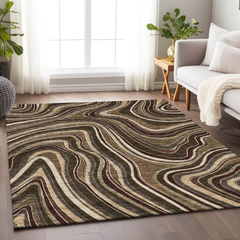 Premium Washable Super Soft Modern Waves Mayfield Rug - Fudge - 5' x 7' 6" - Rectangle