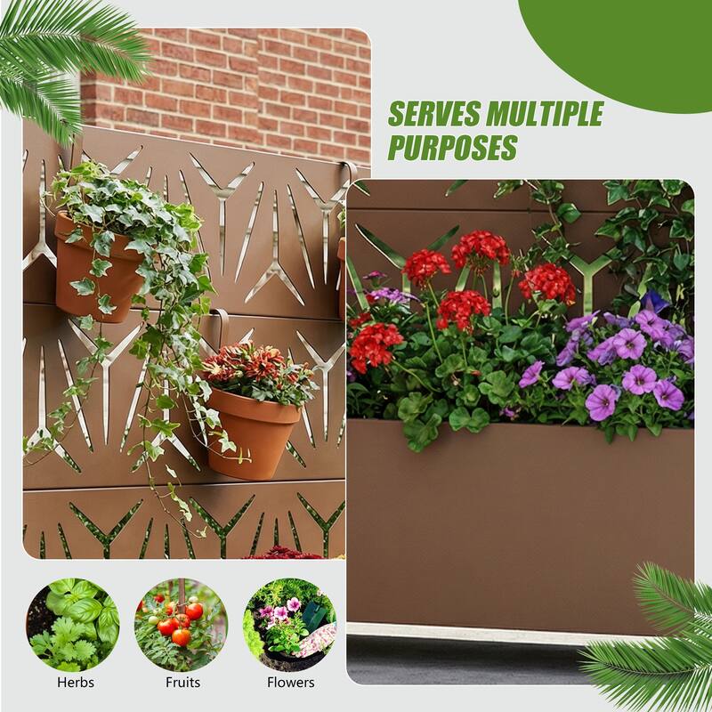 Metal Galvanized Planter Box with Trellis Privacy Screen Lockable Wheels