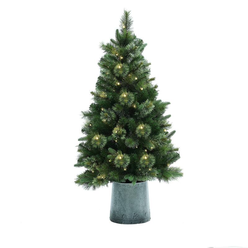 4Ft Pre-Lit Artificial Christmas Pine Tree with Metal Pot - 48" H x 28.3" Diameter
