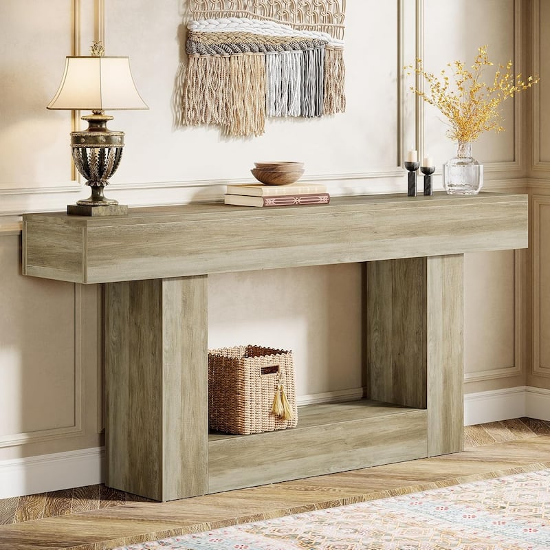 Farmhouse 2 Tiers Console Table Entryway Table with U-Shaped Base
