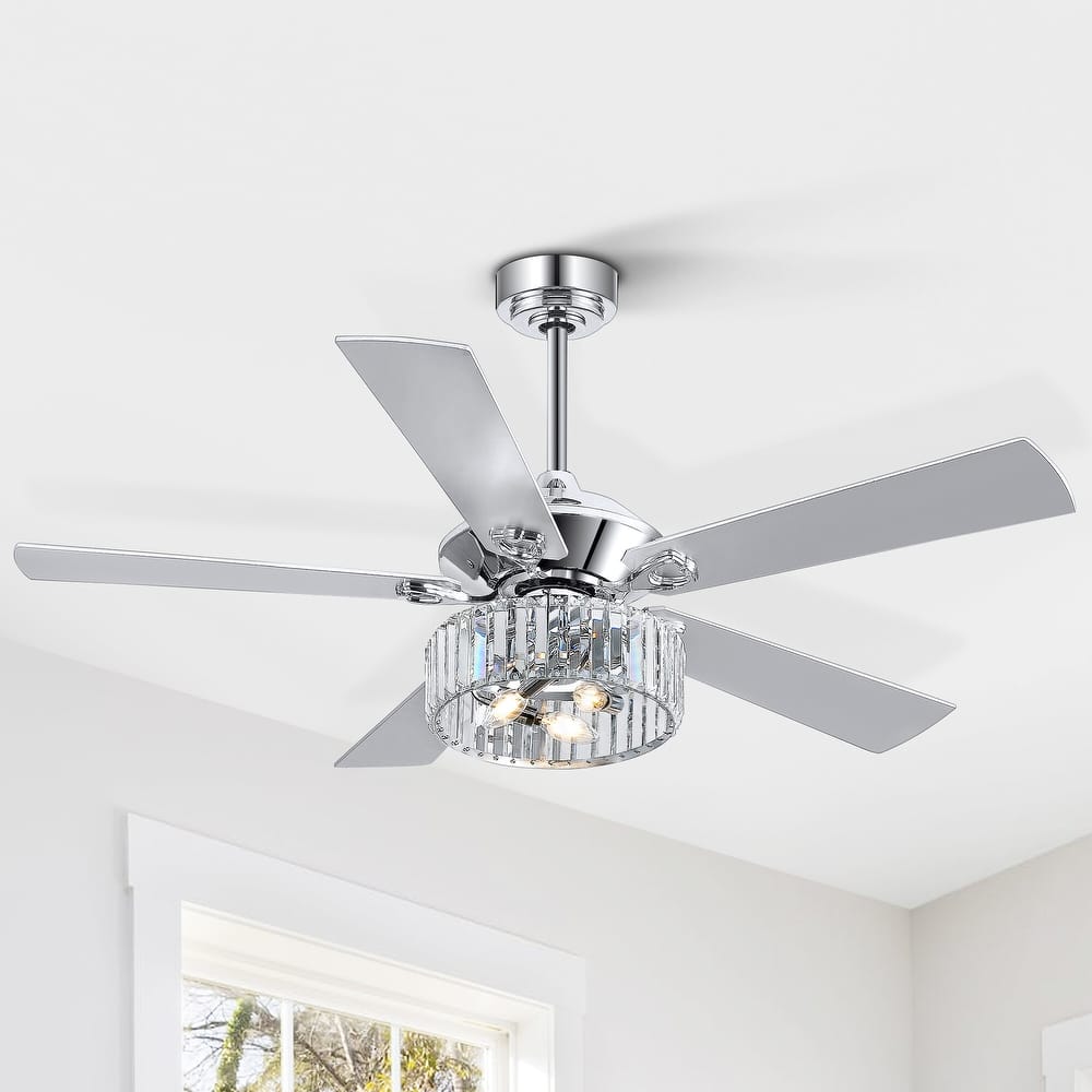 52" 5-Blade Crystal Lighting Ceiling Fan Remote Control, Chrome - 52 Inch