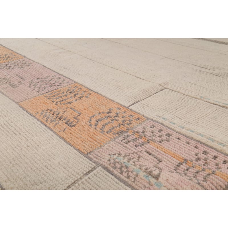 Moroccan Oriental Area Rug Handmade Beige Wool Carpet - 8'11"x 12'6"