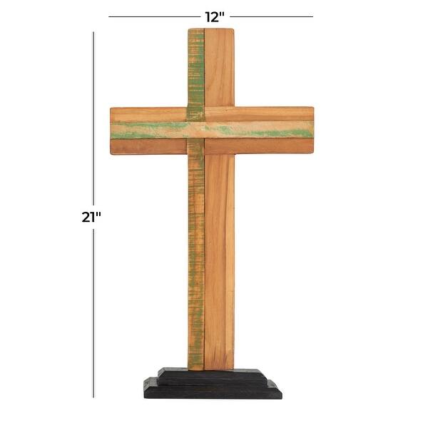Brown Wood Industrial Sculpture Cross 21 x 12 x 4 - 12 x 4 x 21