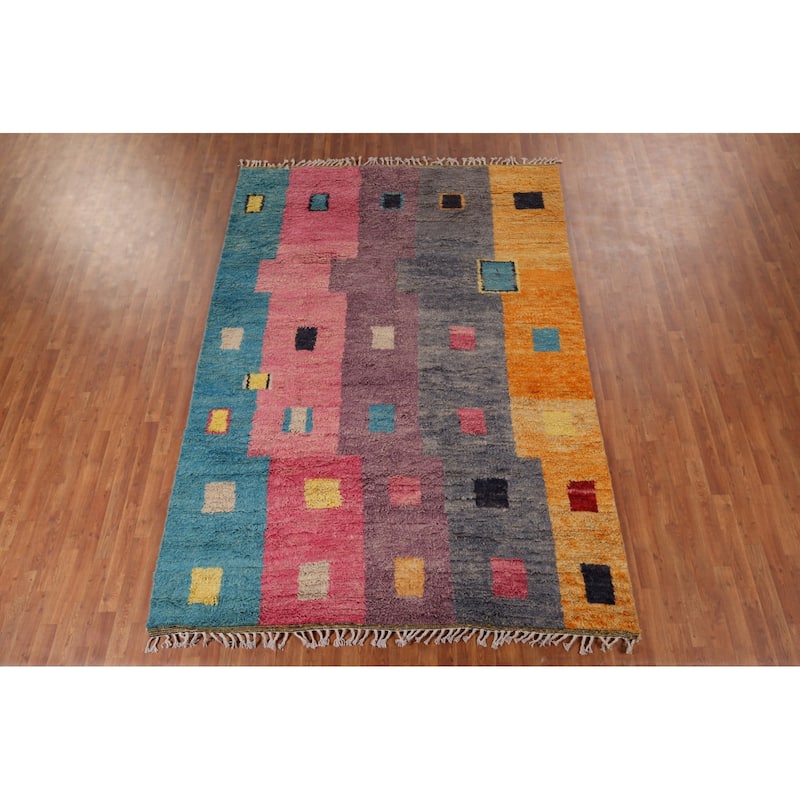 Geometric Moroccan Oriental Area Rug Handmade Multi-Color Wool Carpet - 7'1" x 10'3"