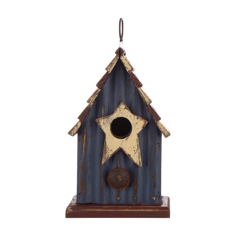 Glitzhome Wooden Patriotic Distressed Garden Birdhouse with Stars