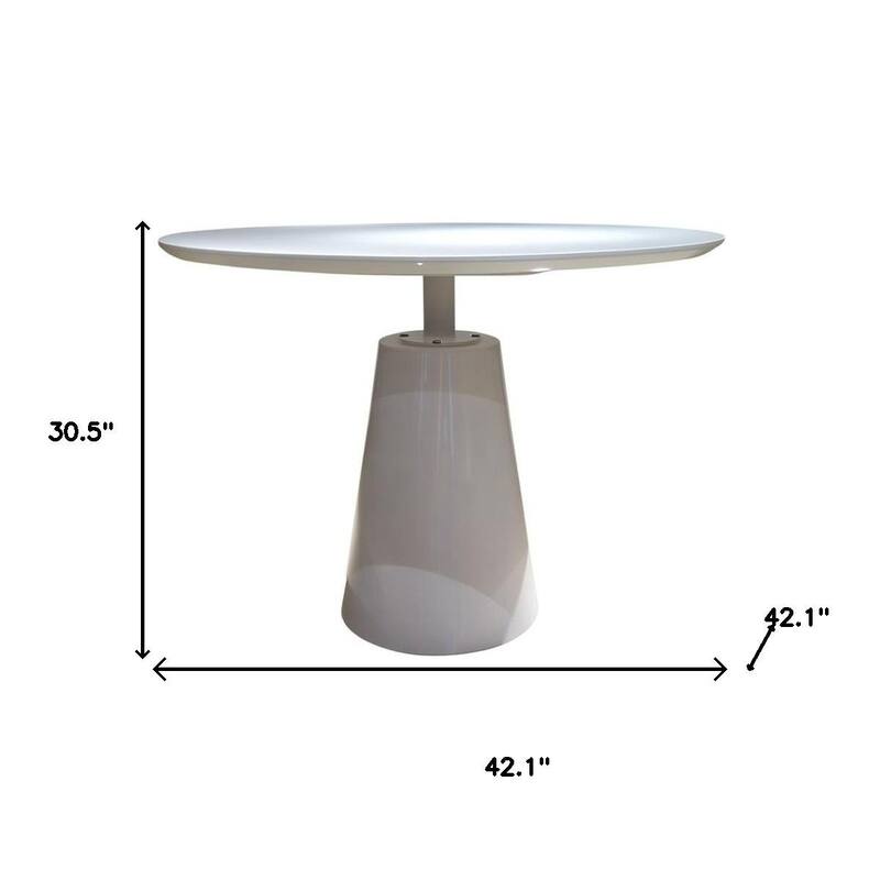 HomeRoots 42" White Wood and Metal Pedestal Base Round Top Dining Table - 42.10 in. x 30.50 in. x 42.10 in.