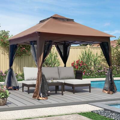 11x 11Ft 2-Tier Soft Top Gazebo Canopy With Removable Zipper Netting