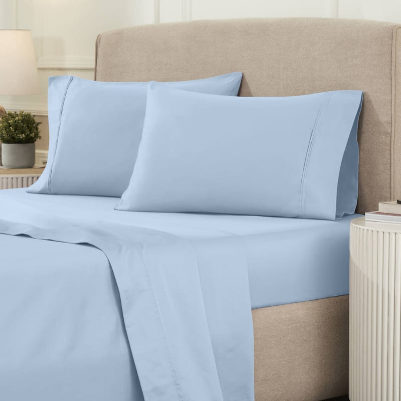 Superior Egyptian Cotton 1200 Thread Count Eco-Friendly Solid Sheet Set - Full - Light Blue