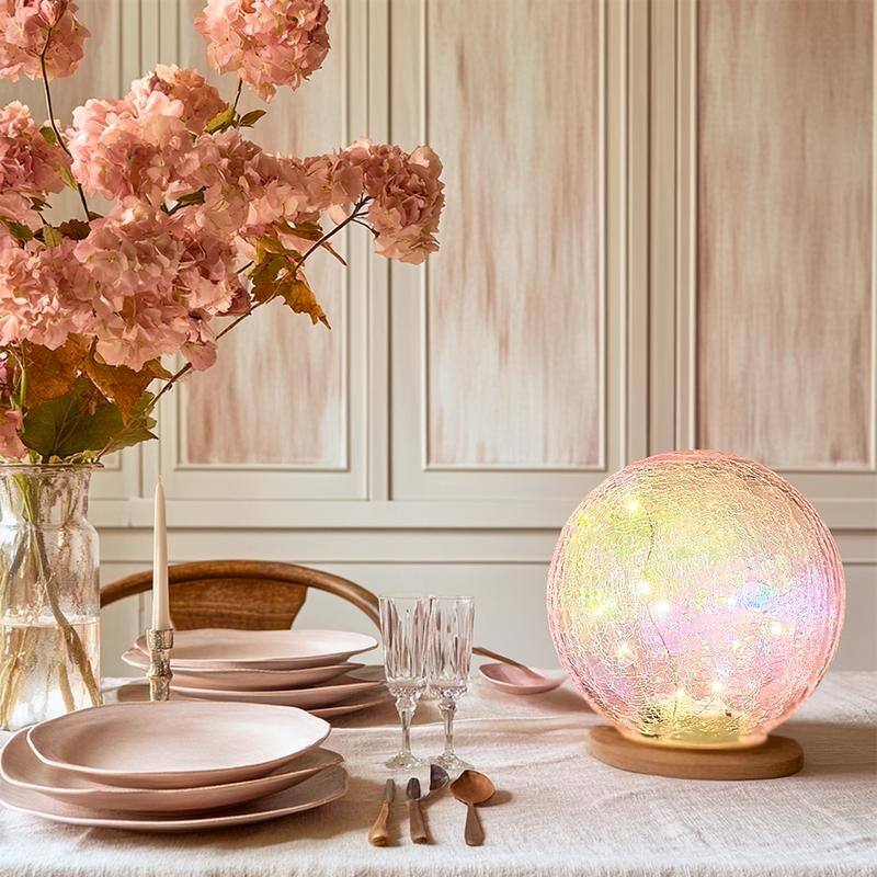 Crackle Glass LED Globe Light, Gold Mercury Orb Lamp for Christmas Decor, Table Centerpiece, Gift