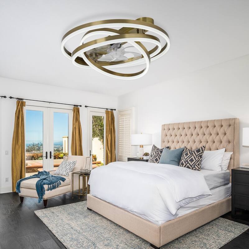 Bella Depot 24 Inch Modern Flush Mount Ceiling Fan with Dimmable Light, 6-Speed DIY Shade with Remote and APP Control - 23.6"