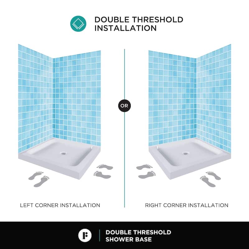 Fine Fixtures Double Threshold Acrylic Shower Base - Non-Slip Textured Surface Shower Floor Pan in White