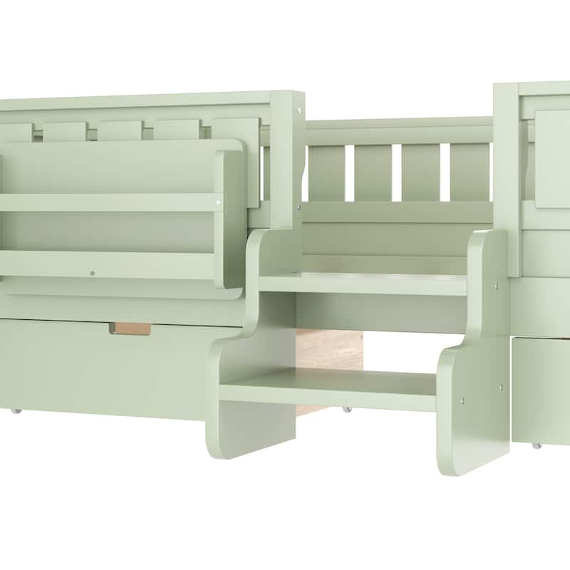 Full/Twin Loft Bed with Storage Drawers, Safety Staircase & Rails