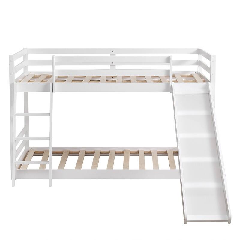 White Elevated Cross Guard Rail with Slide Twin Pine Wooden Bed