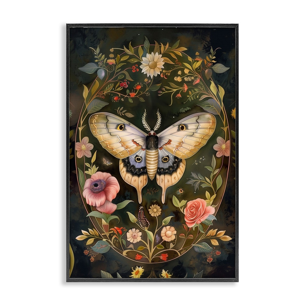 Stupell Victorian Botanicals & Moth Framed Giclee Art Design By The Dutch Lady