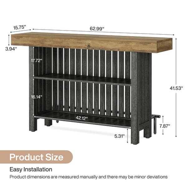 dimension image slide 3 of 4, Home Bar Unit, Modern 2-Tier Bar Table with Footrest - 15.75"D x 62.99"W x 41.54"H