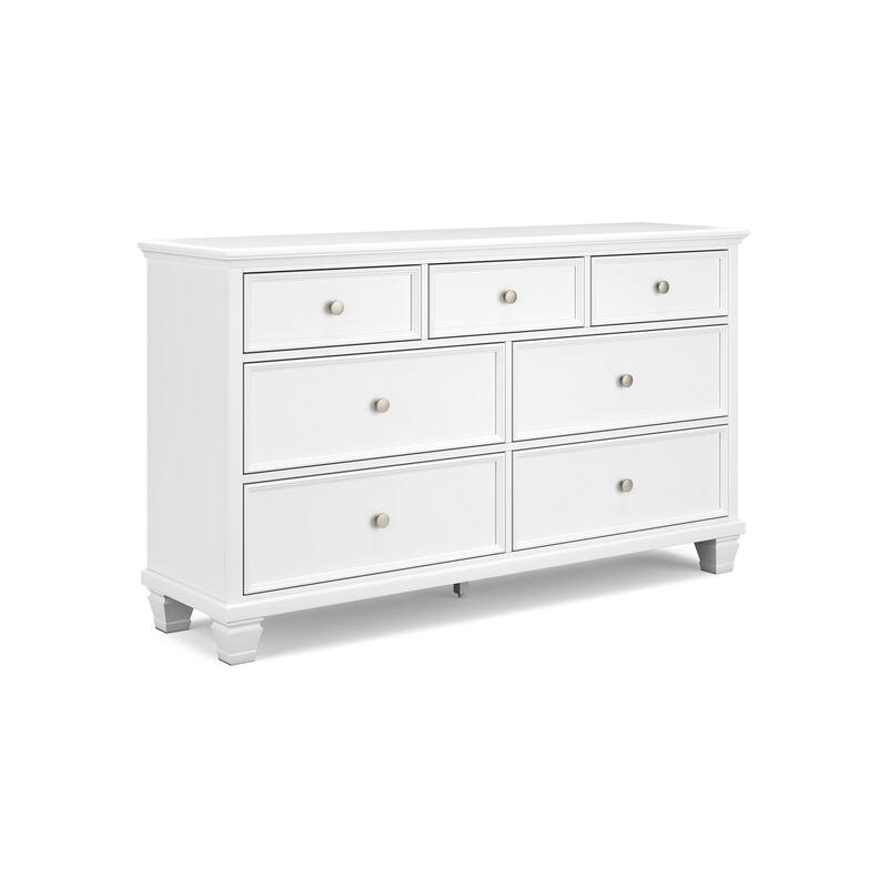 Heno Wide Dresser, 7 Storage Drawers, Nickel Round Knob Handles, White