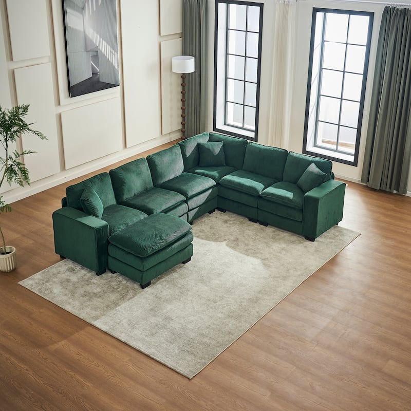 Modern U-Shaped 6-seat Modular Sectional Sofa with 1 Ottoman & 3 Toss Pillows