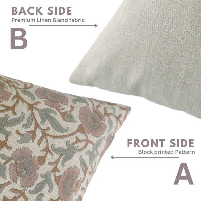 Fabdivine Hand Block Print Floral Pillow Cover Linen Cushion Case for Sofa Guest Room Fall Home Accent Gift, Shehjan