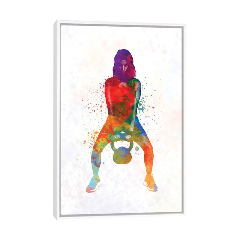 iCanvas "Crossfit Fitness Exercise Woman Lifting Kettlebell" by Paul Rommer Framed Canvas Print - White - 26x18