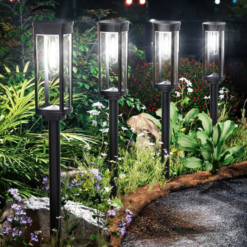 Solar Pathway Lights Outdoor,4/8 Pack Bright Solar Lights Outdoor - Cool White (Cylinder) - 8 Pack