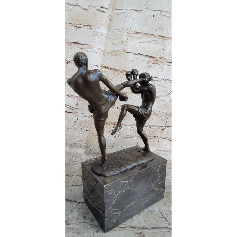 Signed Original Milo Kick Boxer Boxers Bronze Sculpture Marble Base Figurine Art