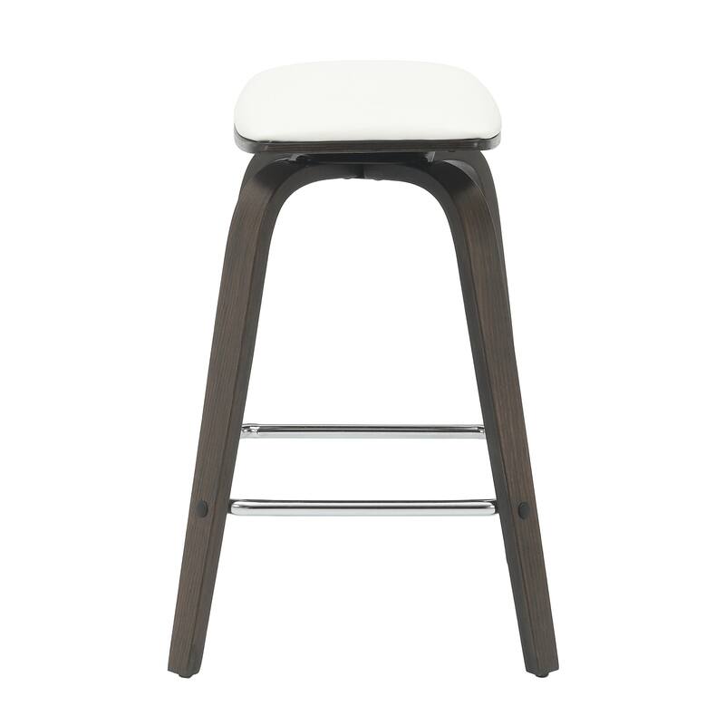 Leather Counter Stool Swivel Square Seat Poplar Wood Frame Iron Foot Rest
