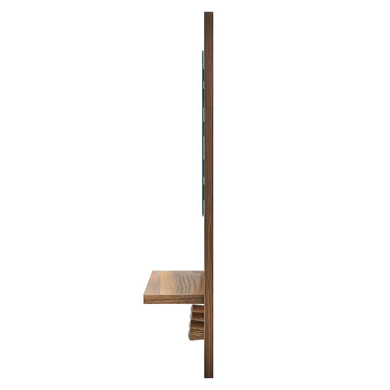 Teresa Modern Walnut Wall Mirror with Shelf and Hooks