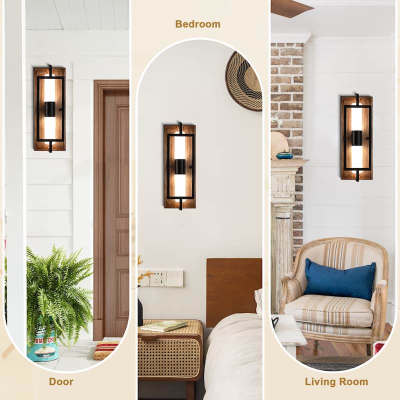 Bella Depot 12.6" Black Wall Light Farmhouse Wooden Sconce with Dimmable Led Light and Remote