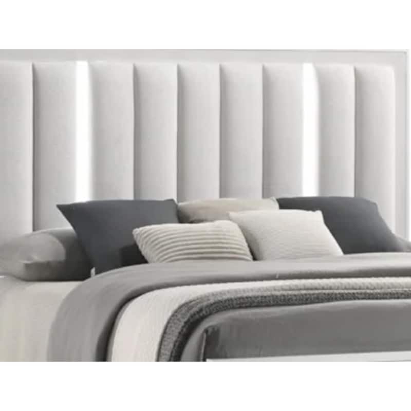 Ressy Queen Platform Bed with LED, Channel Tufted Upholstery, White Wood