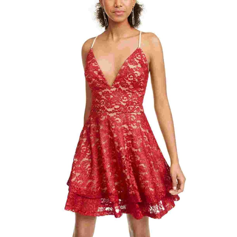Emerald Sundae Juniors' Glitter Lace Racerback Dress Red Size Small - Bed  Bath & Beyond - 40571829