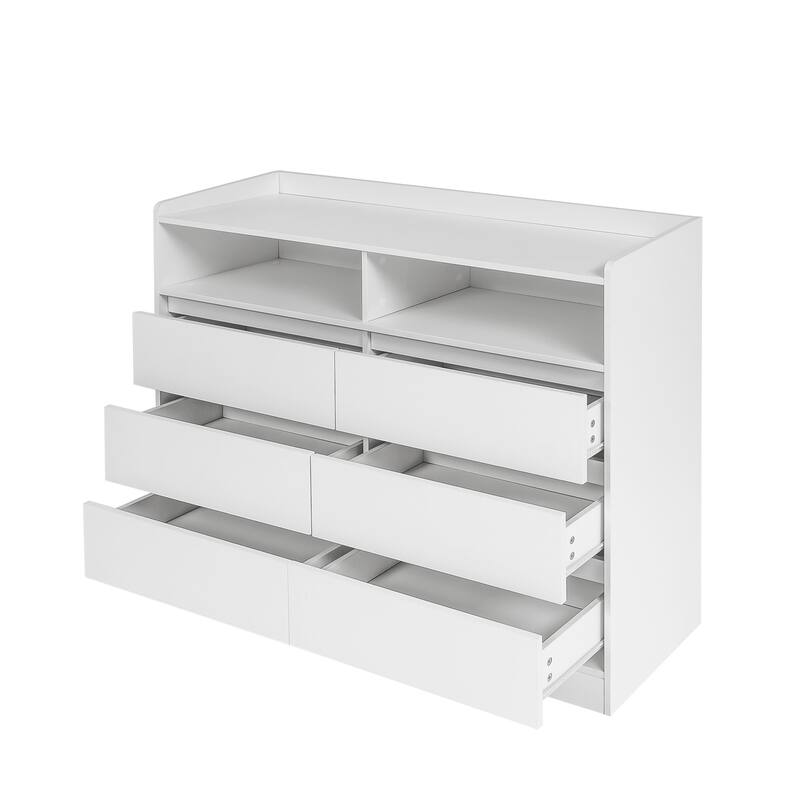 6 Drawer Dresser,White Dresser for Bedroom with LED Lights,Modern Dressers & Chests of Drawers with Sturdy Frame for Living Room