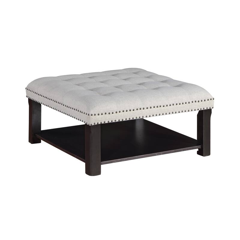 Transitional Linen Tufted Nailheads Cocktail Ottoman with Storage by Furniture of America