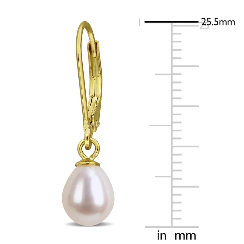 Miadora 6-7mm Cultured Freshwater Drop Pearl Leverback Earrings Yellow Plated Sterling Silver