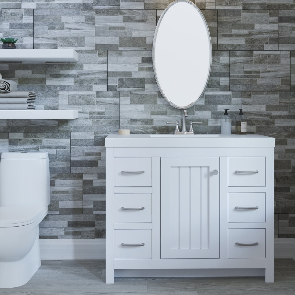 Chamiree 42.5" Bathroom Vanity With Cabinet, 6 Drawers, and White Sink Top - 42.5 in.