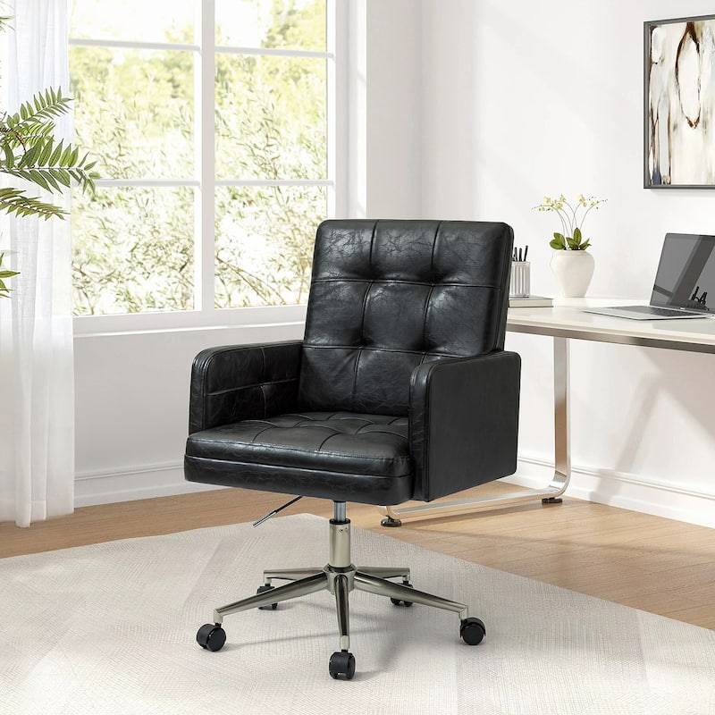 Lorenz Modern Vegan Leather Height-adjustable Office Chair with 5 Wheels by HULALA HOME - Black