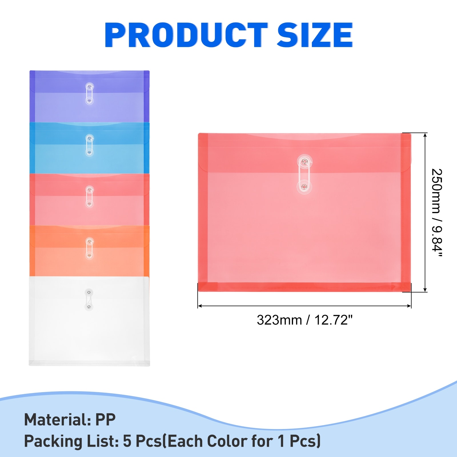 Plastic Envelopes with Button String Tie Closure, Letter A4 Size File Document Folders Envelopes for Home Work Office