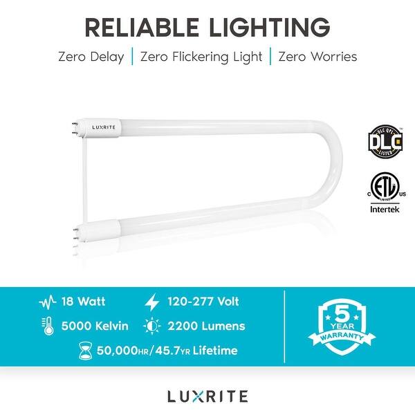 TVsæt dommer køleskab Luxrite U Bend LED Tube Light, T8 T12, 18W (32W Equivalent), 2100 Lumens,  Direct or Ballast Bypass, G13 Base (4 Pack) - On Sale - Overstock - 28890259