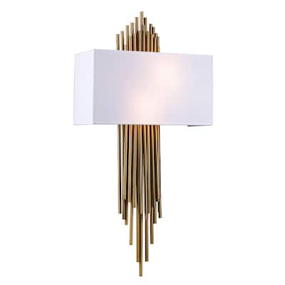 2 Light Antique Brass Rod Wall Sconce With Shade