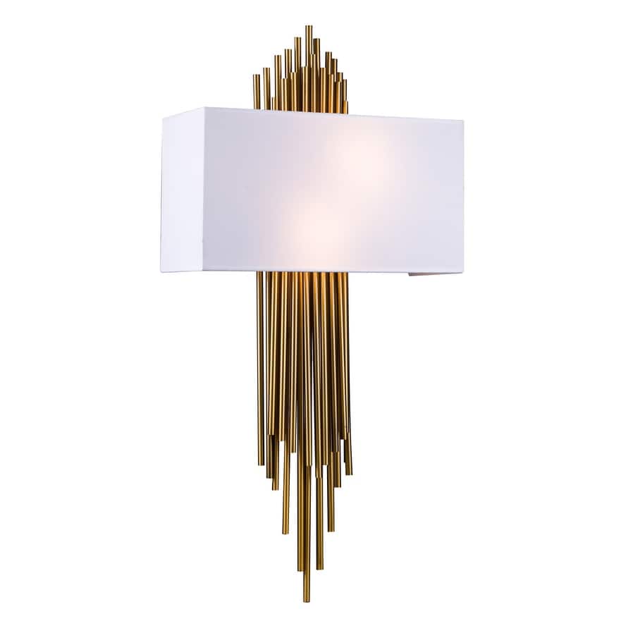 2 Light Antique Brass Rod Wall Sconce With Shade