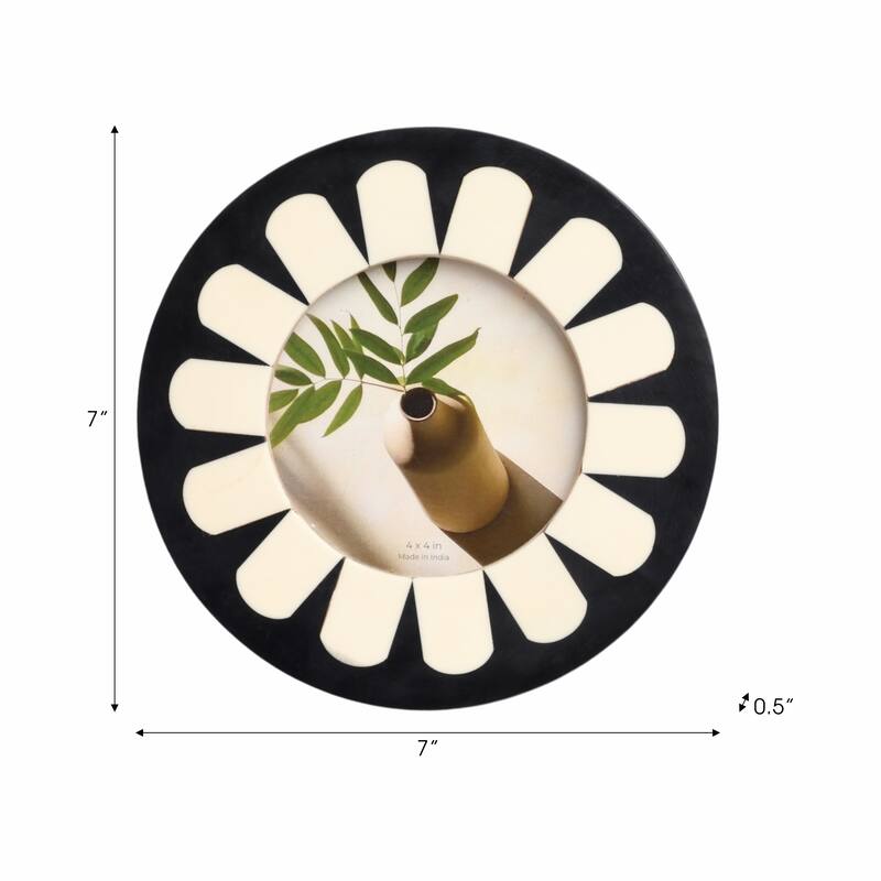Resin Wood Photo Frame Round Petal Design for Home Office - 1" Ivory